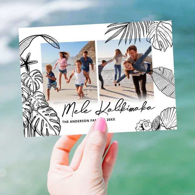 Mele Kalikimaka Modern Two Photo Christmas Holiday Card (Creator Uploaded)