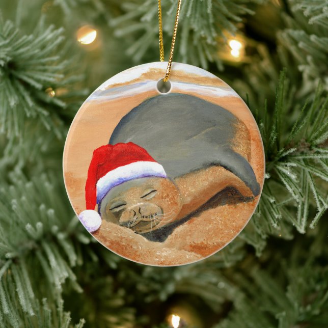 Mele Kalikimaka Monk Seal Ceramic Tree Decoration (Tree)