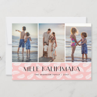 Mele Kalikimaka Palm Leaves Modern Pink Photo Holiday Card