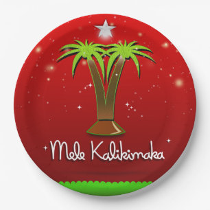 Mele Kalikimaka Palm Tree for Xmas Paper Plate