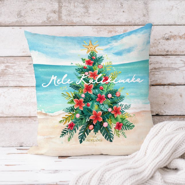 Mele Kalikimaka Palm Tree Tropical Christmas Decor Cushion (Creator Uploaded)