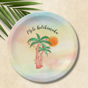 Mele Kalikimaka Palm Trees Paper Plate