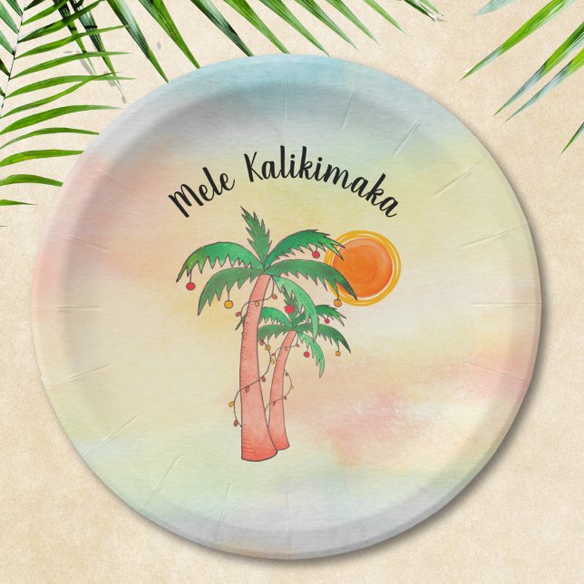 Mele Kalikimaka Palm Trees Paper Plate (Creator Uploaded)