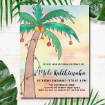 Mele Kalikimaka Party Invitation Postcard<br><div class="desc">Invite family and friends to your Mele Kalikimaka Party with these fun festive invitations.
They feature a hand painted palm tree decorated with lights and baubles on a watercolor background.
Customise these party invitations with your details.
Original Watercolor © Michele Davies.</div>