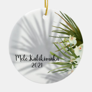 Mele Kalikimaka  Photo Hawaiian Christmas Greeting Ceramic Tree Decoration