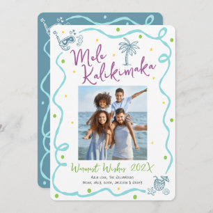 Mele Kalikimaka Photo Teal Hand Drawn Christmas Holiday Card