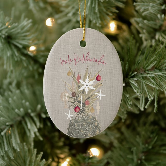 Mele Kalikimaka Pine, Personalised Christmas Ceramic Tree Decoration (Tree)