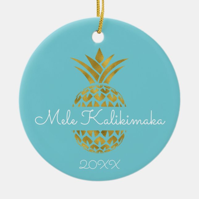 Mele Kalikimaka Pineapple Christmas Holiday Ceramic Tree Decoration (Front)
