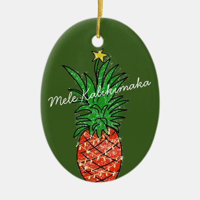 Mele Kalikimaka Pineapple Hawaii Christmas Tree Ceramic Tree Decoration (Front)