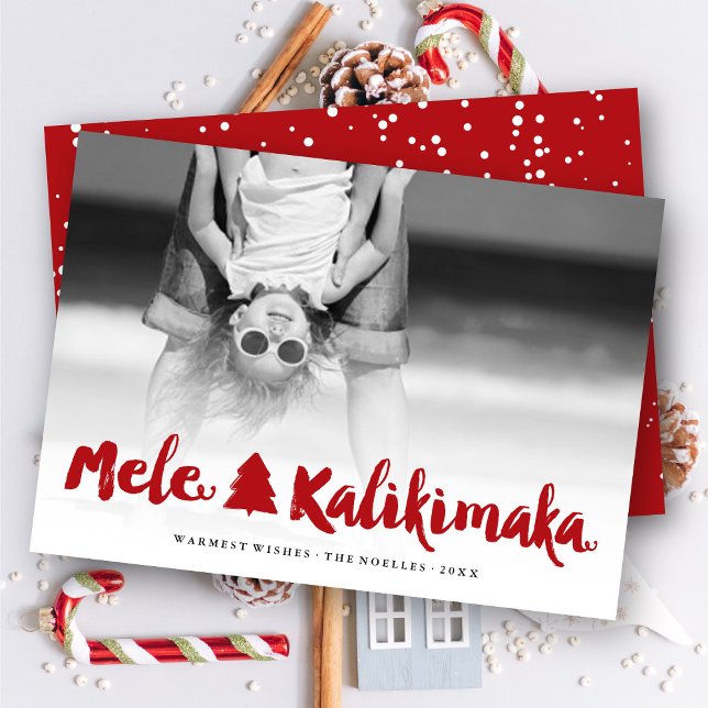 Mele Kalikimaka Red Brush Script Christmas Photo Holiday Card (Creator Uploaded)