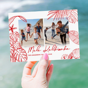 Mele Kalikimaka Red Two Photo Christmas Holiday Card