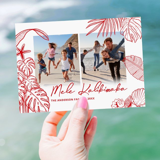 Mele Kalikimaka Red Two Photo Christmas Holiday Card (Creator Uploaded)