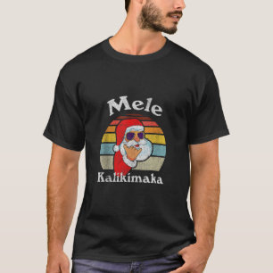 Mele Kalikimaka Retro Christmas Santa Shaka Hawaii T-Shirt
