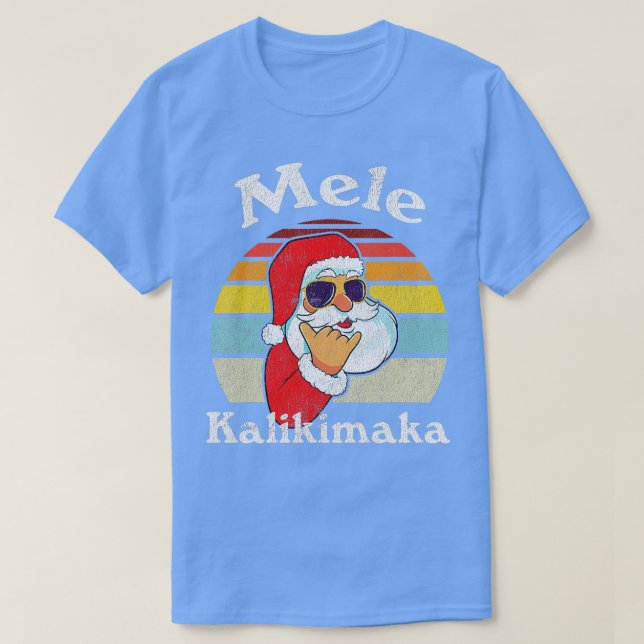 Mele Kalikimaka Retro Christmas Santa Shaka Hawaii T-Shirt (Design Front)