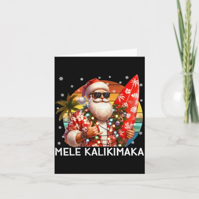 Mele Kalikimaka Retro Santa Rock On Pjs Christmas  Card (Front)