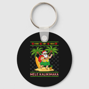 Mele Kalikimaka Retro Santa Shaka Hawaii Ugly Chri Key Ring