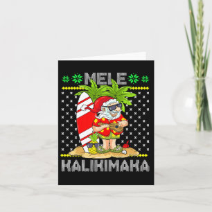Mele Kalikimaka Santa Claus Surfer Guitar Hawaiian Card
