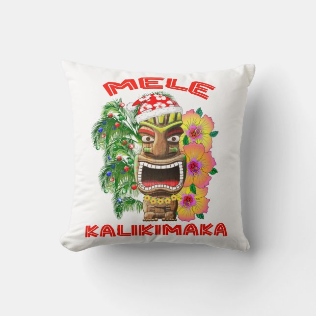 Mele Kalikimaka Santa Claus Tiki Cushion (Front)