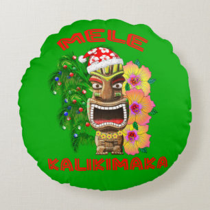 Mele Kalikimaka Santa Claus Tiki Round Cushion