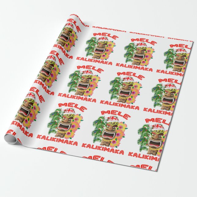 Mele Kalikimaka Santa Claus Tiki Wrapping Paper (Unrolled)