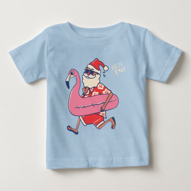 Mele Kalikimaka Santa Flamingo Christmas Getaway Baby T-Shirt (Front)