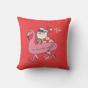 Mele Kalikimaka Santa Flamingo Christmas Getaway Cushion
