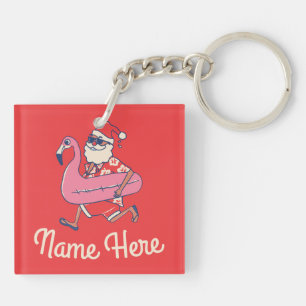Mele Kalikimaka Santa Flamingo Christmas Getaway Key Ring