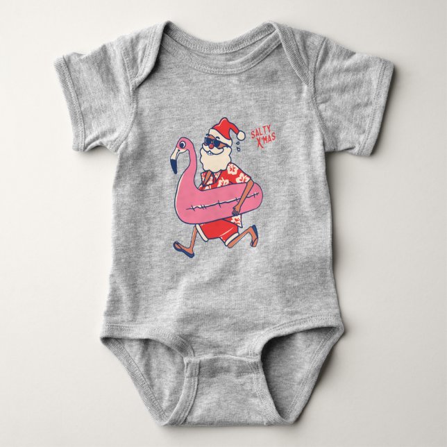 Mele Kalikimaka Santa Flamingo Christmas Getaways Baby Bodysuit (Front)