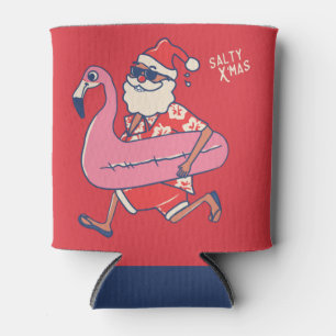 Mele Kalikimaka Santa Flamingo Hawaiian Christmas  Can Cooler