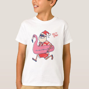 Mele Kalikimaka Santa Flamingo Hawaiian Christmas  T-Shirt