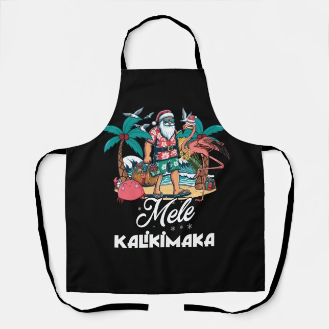 Mele Kalikimaka Santa Flamingo Tropical Christmas  Apron (Front)