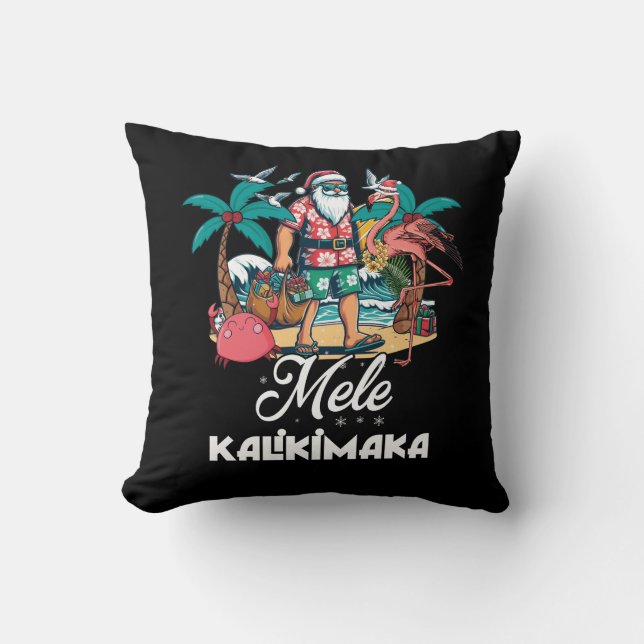 Mele Kalikimaka Santa Flamingo Tropical Christmas  Cushion (Front)