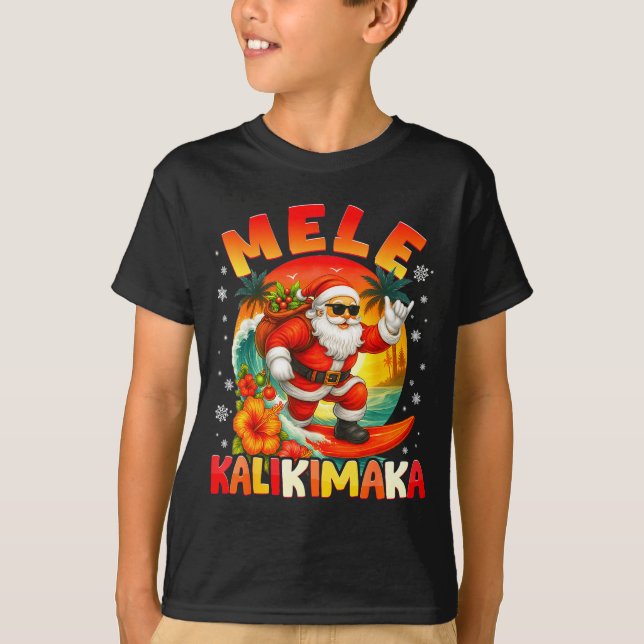Mele Kalikimaka Santa Rock On Hawaii Christmas Xma T-Shirt (Front)