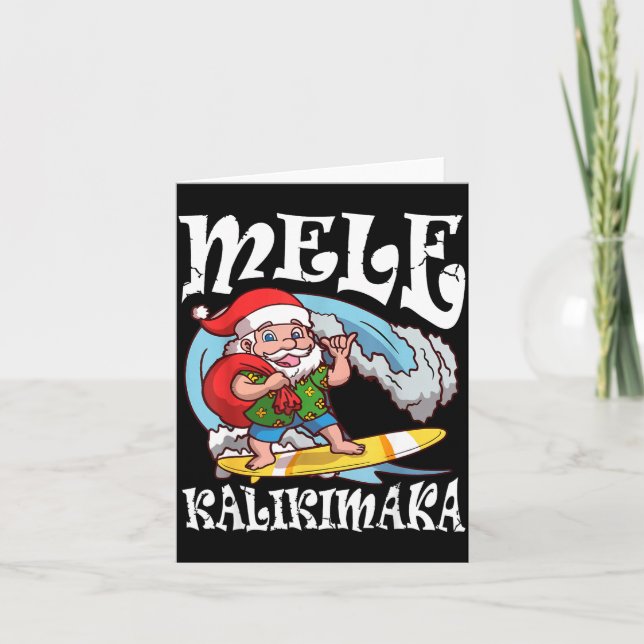Mele Kalikimaka Santa Surfing Hawaii Christmas  Card (Front)