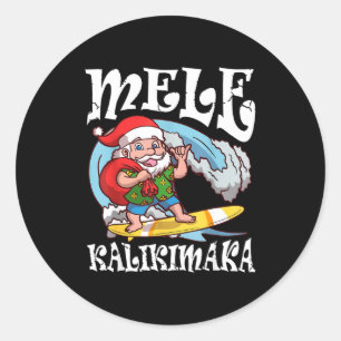 Mele Kalikimaka Santa Surfing Hawaii Christmas  Classic Round Sticker