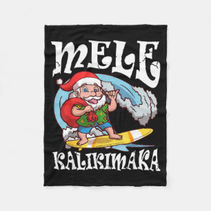 Mele Kalikimaka Santa Surfing Hawaii Christmas  Fleece Blanket
