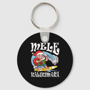 Mele Kalikimaka Santa Surfing Hawaii Christmas Key Ring