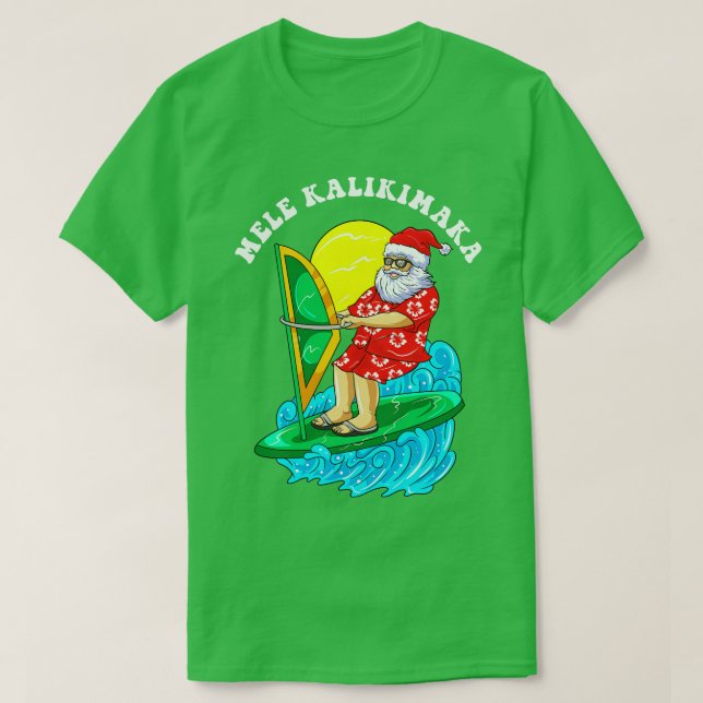 Mele Kalikimaka Santa Wind Surfing Christmas In Ju T-Shirt (Design Front)