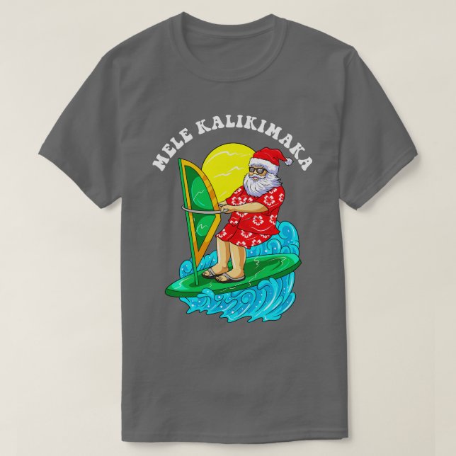 Mele Kalikimaka Santa Wind Surfing Christmas In Ju T-Shirt (Design Front)
