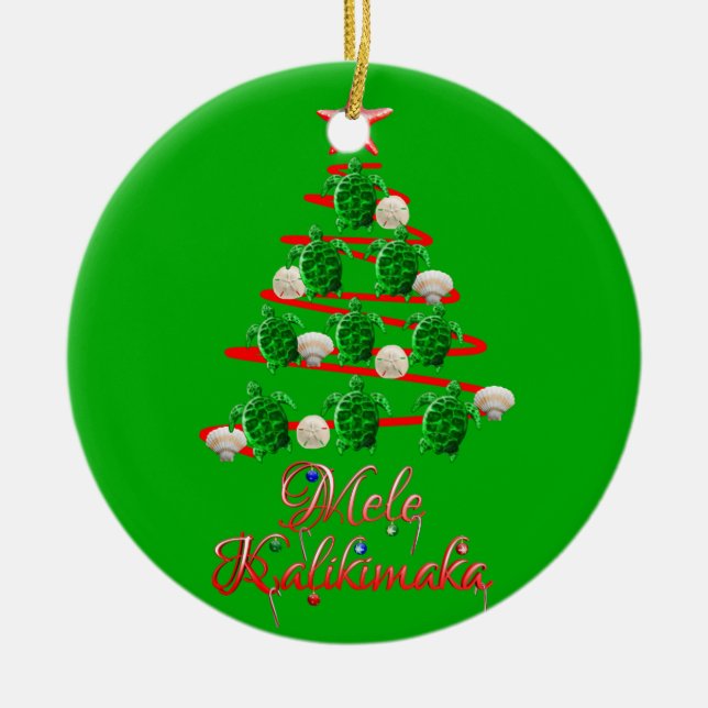 Mele Kalikimaka Sea Turtles Ceramic Tree Decoration (Front)