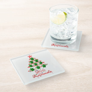 Mele Kalikimaka Sea Turtles Glass Coaster