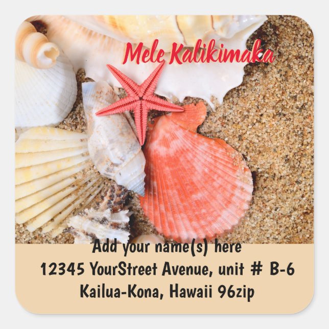 Mele Kalikimaka Seashells return address Square Sticker (Front)