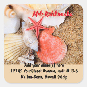 Mele Kalikimaka Seashells return address Square Sticker