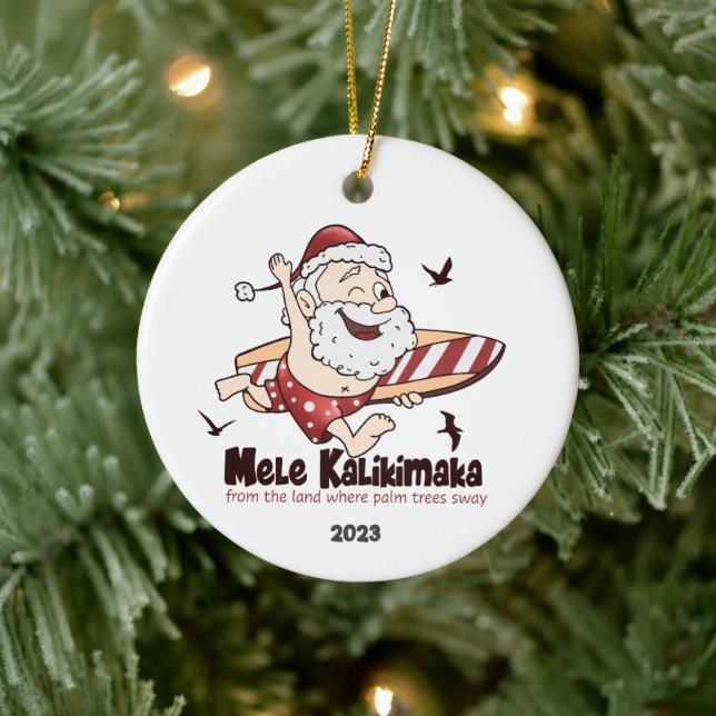 Mele Kalikimaka Surfing Santa Hawaiian Ceramic Tree Decoration (Tree)