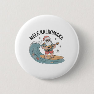 Mele Kalikimaka Surfing Santa Ukulele Hawaiian Chr 6 Cm Round Badge