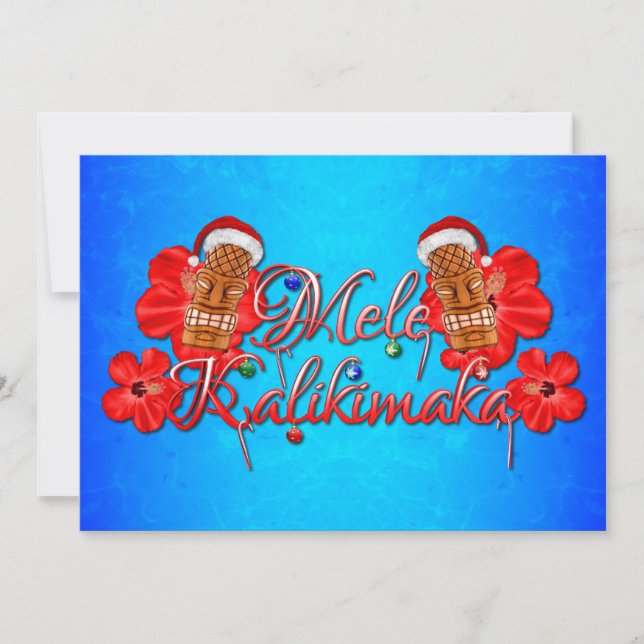Mele Kalikimaka Tiki Hawaiian Christmas Holiday Card (Front)