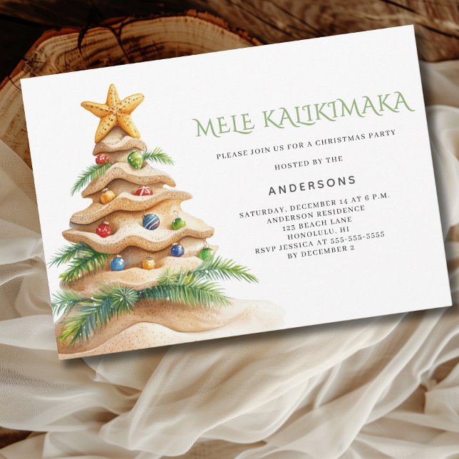 Mele Kalikimaka Tropical Beach Christmas Party Invitation (Creator Uploaded)