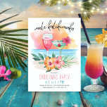 Mele Kalikimaka Tropical Beach Cocktails Christmas Holiday Card<br><div class="desc">Tropical theme flat Christmas card features a watercolor beach sunset,  cocktails,  hibiscus flowers and palm leaves with a "Mele Kalikimaka" caption in handwritten style lettering.</div>
