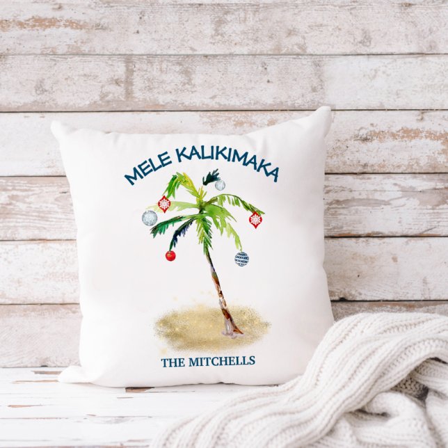 Mele Kalikimaka Tropical Beach Palm Tree Holiday Cushion (Creator Uploaded)