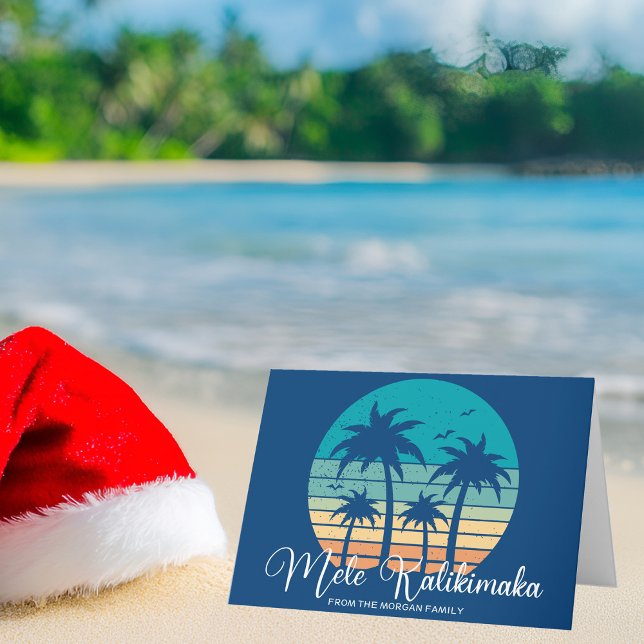Mele Kalikimaka Tropical Beach Sunset Christmas Holiday Card (Creator Uploaded)